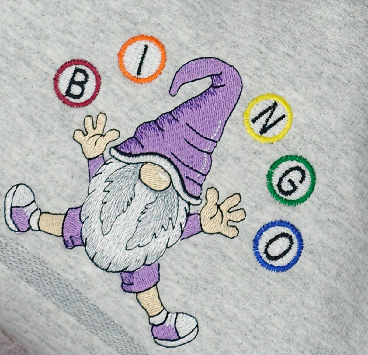 Whimsical Bingo Gnome Embroidered Sweatshirt | Cozy Gift for Bingo Lovers