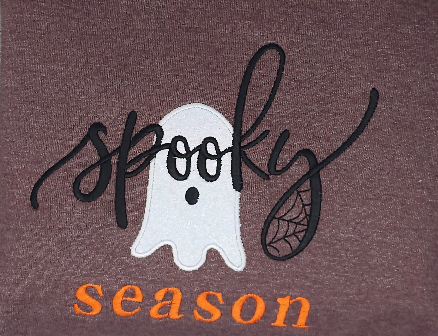 Spooky Season Embroidered Sweatshirt – Cozy Halloween Ghost Applique with Glitter Accents
