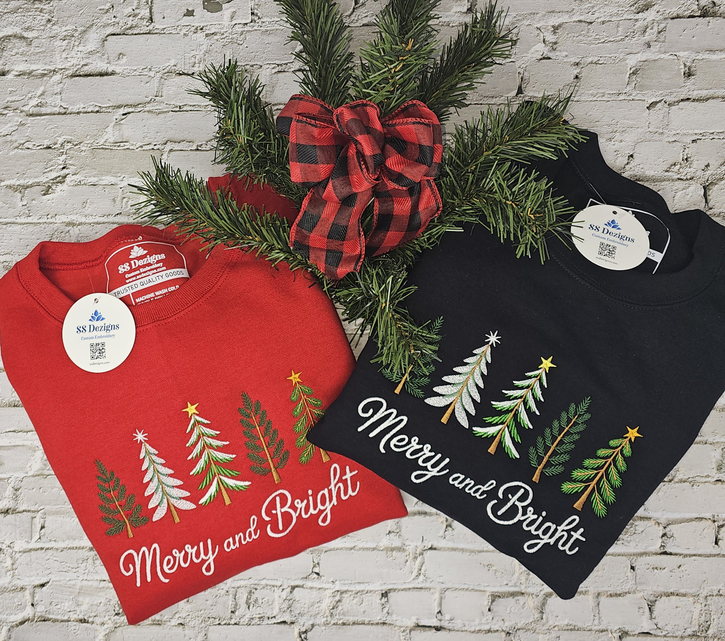 Merry and Bright Embroidered Christmas Sweatshirt | Cozy Holiday Pullover for Women