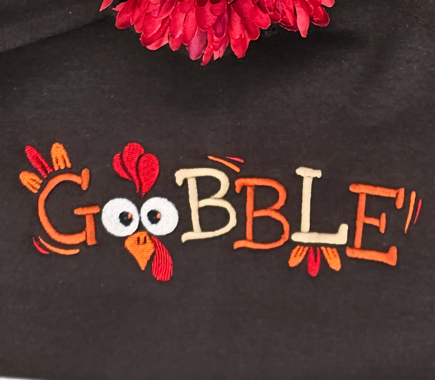 Cozy “Gobble” Thanksgiving Embroidered Sweatshirt – Cute Turkey Face Fall Crewneck for Women