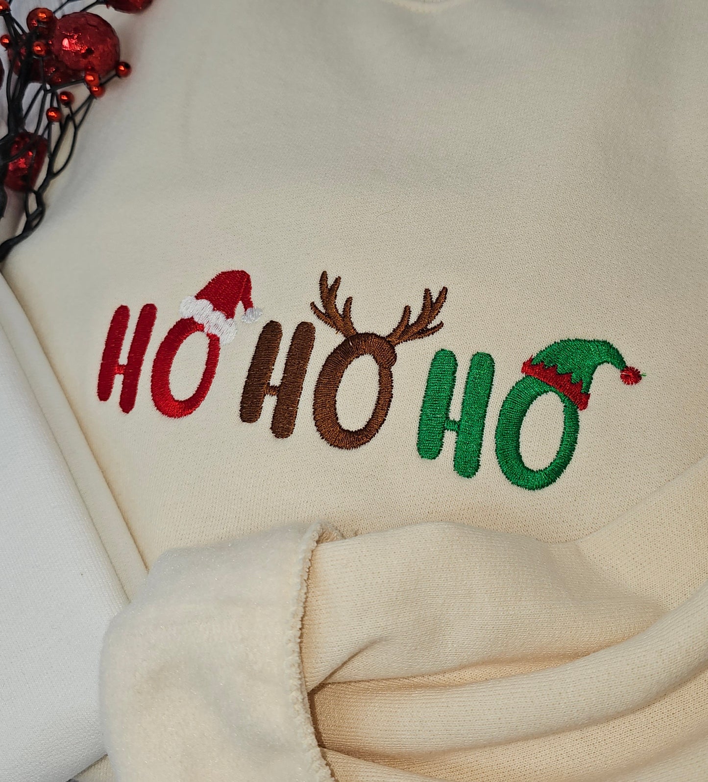 Charming Ho Ho Ho Embroidered Christmas Sweatshirt - Cozy Holiday Apparel