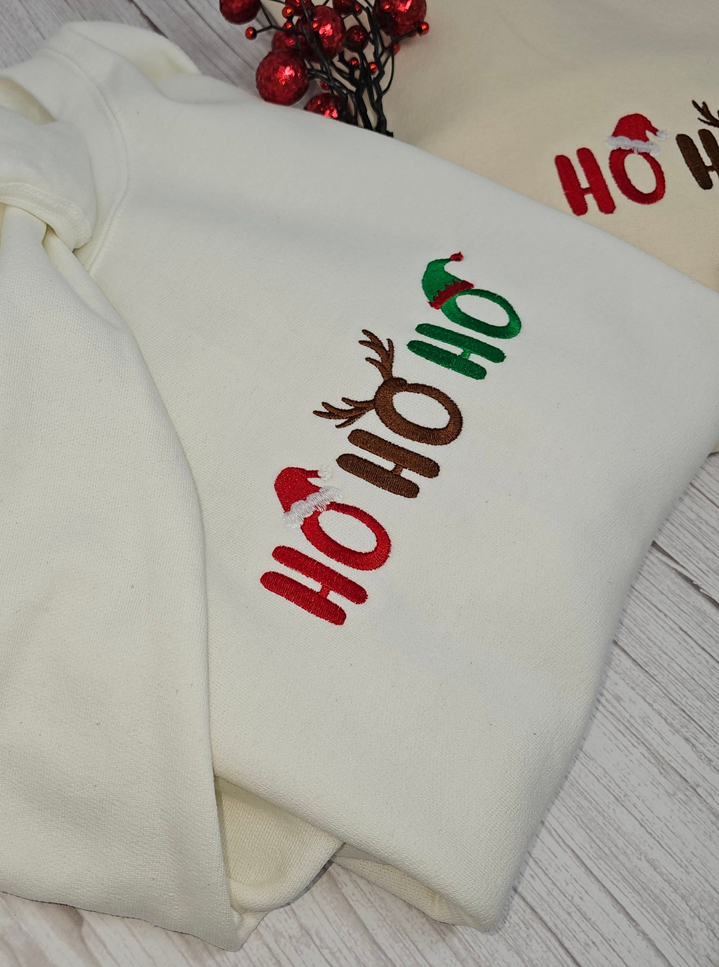 Charming Ho Ho Ho Embroidered Christmas Sweatshirt - Cozy Holiday Apparel