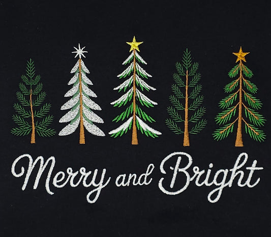 Merry and Bright Embroidered Christmas Sweatshirt | Cozy Holiday Pullover for Women