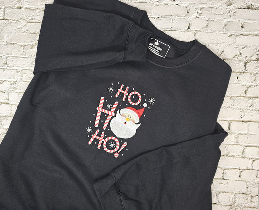 “Ho Ho Ho” Embroidered Christmas Sweatshirt for Women – Cute Santa Candy Cane Holiday Crewneck | Soft & Cozy Winter Gift