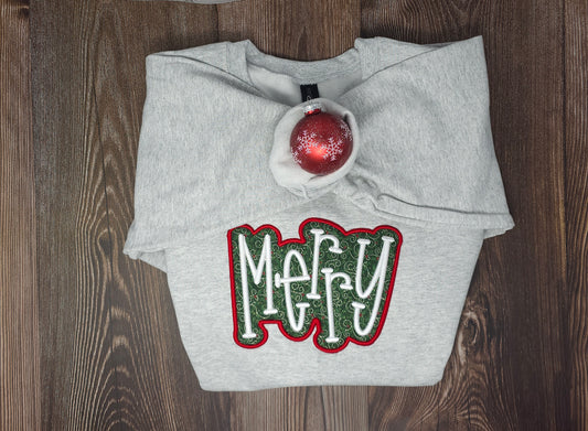 Merry 3D Puff Appliqué Christmas Sweatshirt for Women – Cozy Holiday Embroidered Crewneck