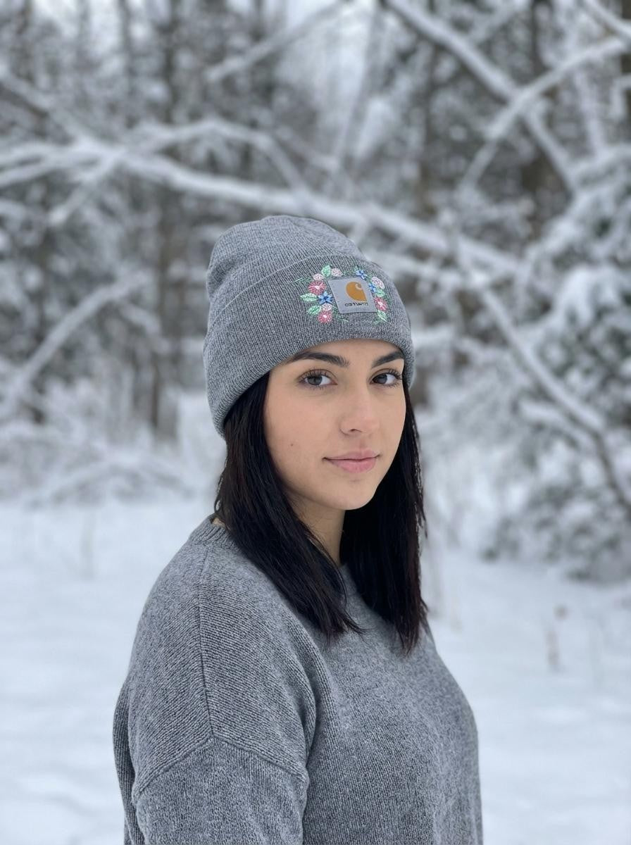 Women’s Floral Embroidered Knit Beanie – Soft, Warm Winter Hat with Pastel Stitching