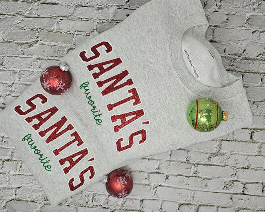 Santa’s Favorite Embroidered Christmas Sweatshirt | Cozy Holiday Crewneck for Women & Teens