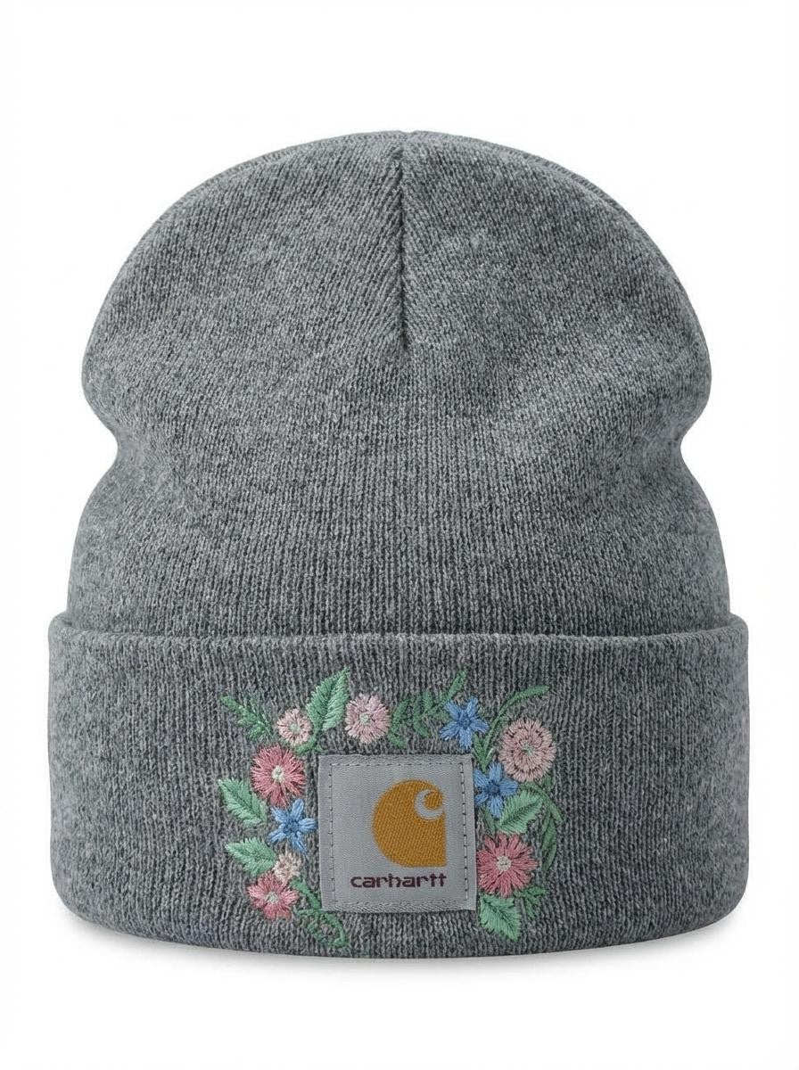 Women’s Floral Embroidered Knit Beanie – Soft, Warm Winter Hat with Pastel Stitching