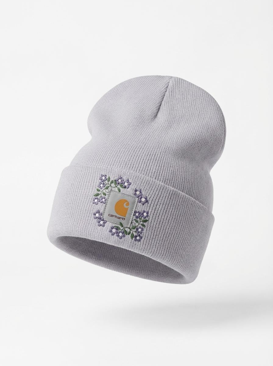 Women’s Floral Embroidered Knit Beanie – Soft, Warm Winter Hat with flowers and Pastel Stitching