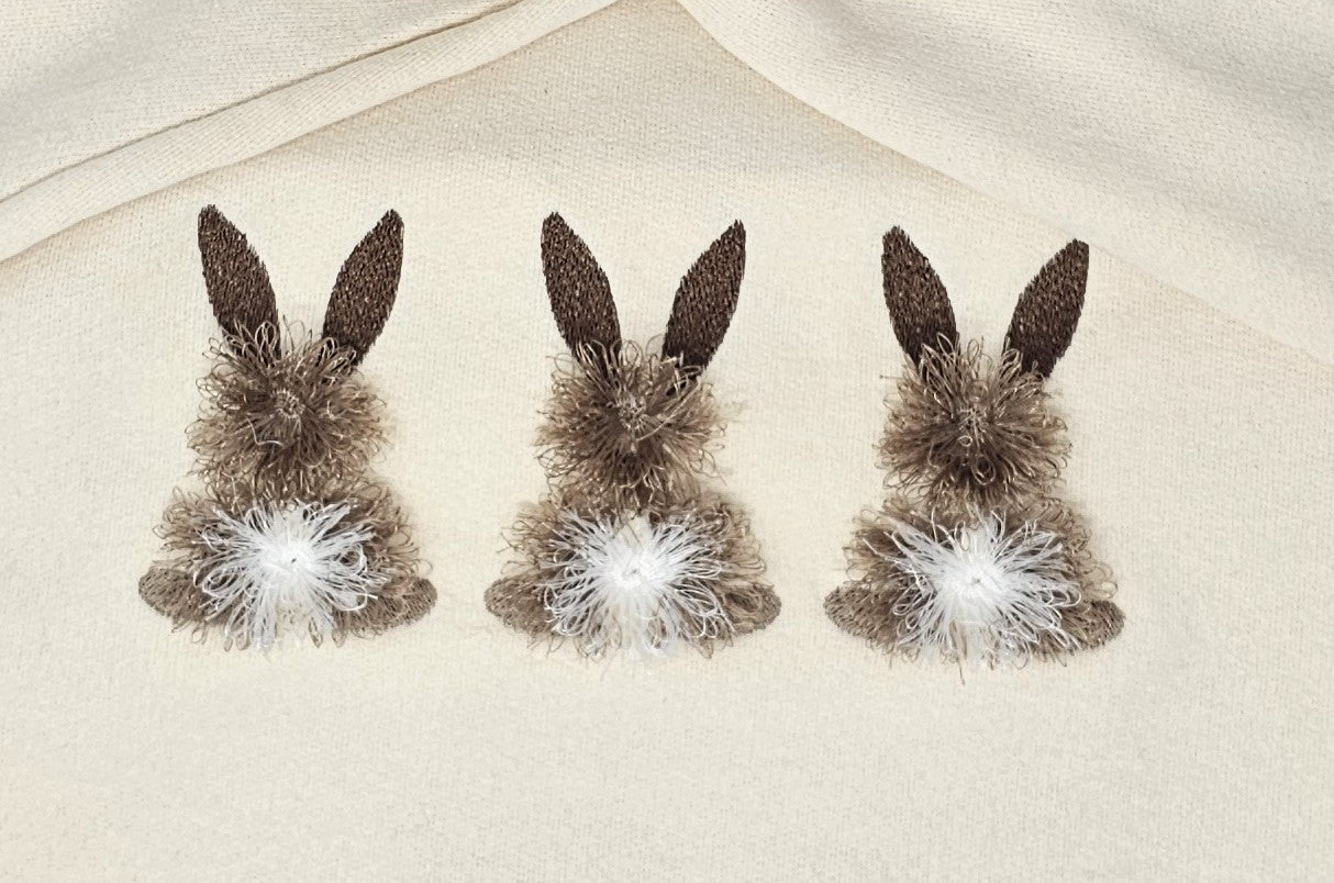 Fringed Bunny Embroidered Sweatshirt – Women’s Spring Bunny Crewneck | Cozy Neutral Easter Sweatshirt