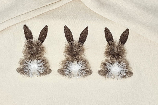 Fringed Bunny Embroidered Sweatshirt – Women’s Spring Bunny Crewneck | Cozy Neutral Easter Sweatshirt