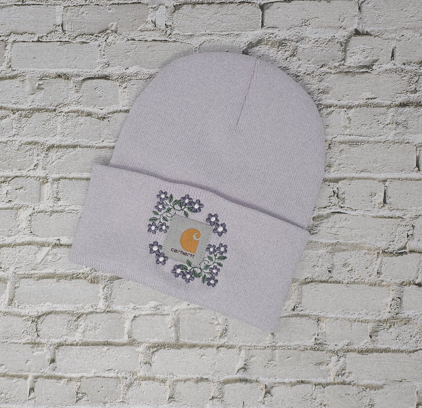 Women’s Floral Embroidered Knit Beanie – Soft, Warm Winter Hat with flowers and Pastel Stitching