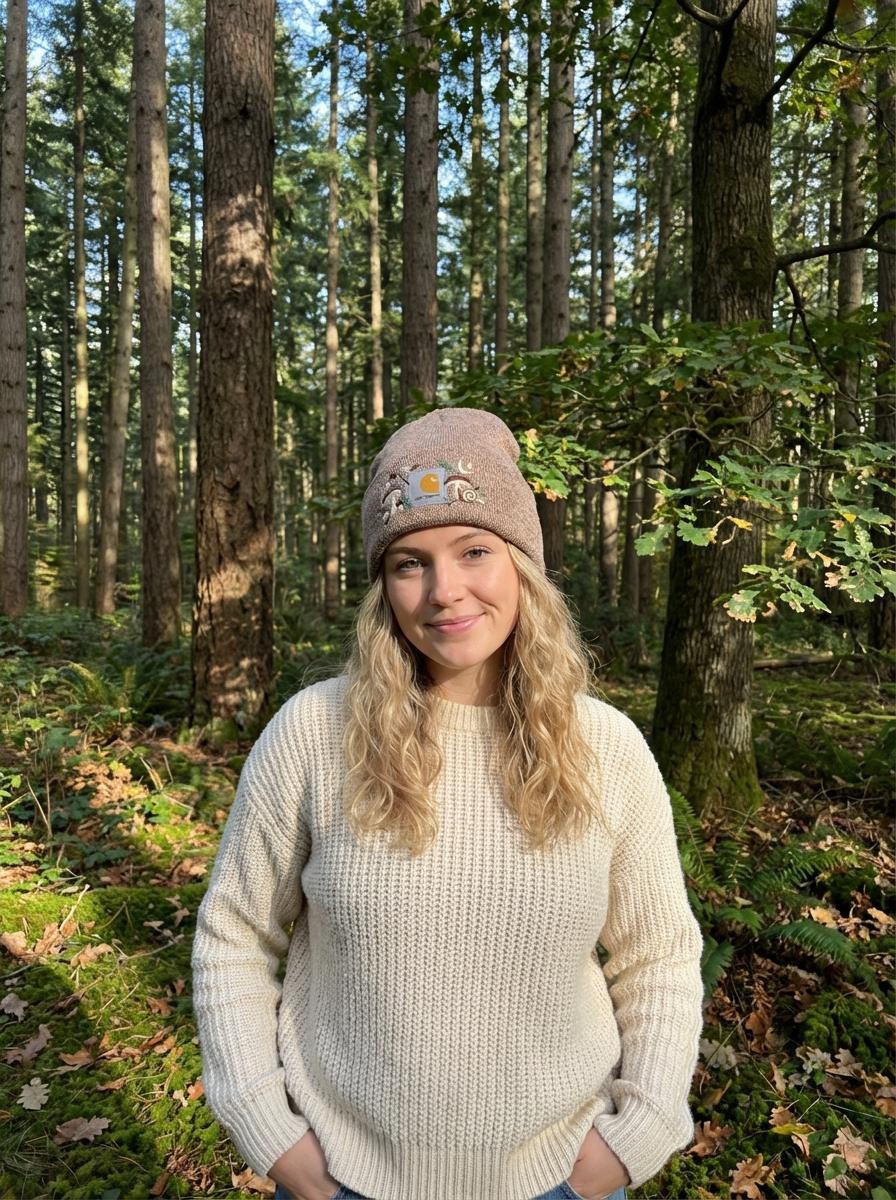 Mushroom Embroidered Beanie for Women – Cozy Custom Knit Winter Hat