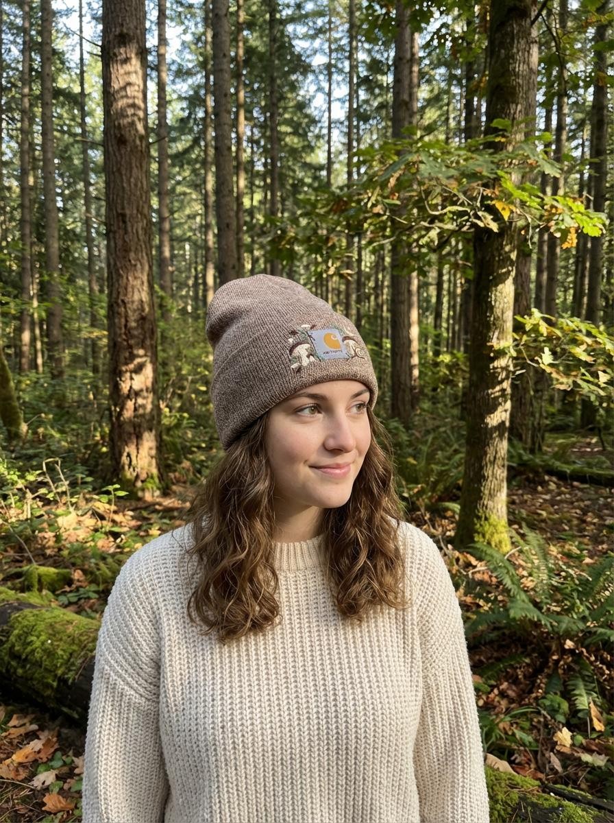 Mushroom Embroidered Beanie for Women – Cozy Custom Knit Winter Hat