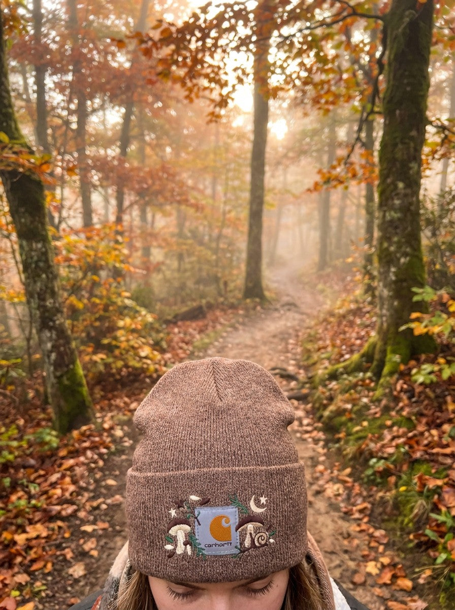 Mushroom Embroidered Beanie for Women – Cozy Custom Knit Winter Hat